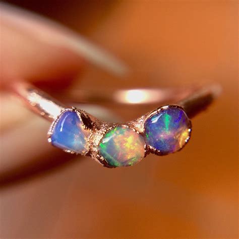 Raw Opal Ring Dainty Opal Ring Stacking Opal Ring Copper Etsy Opal