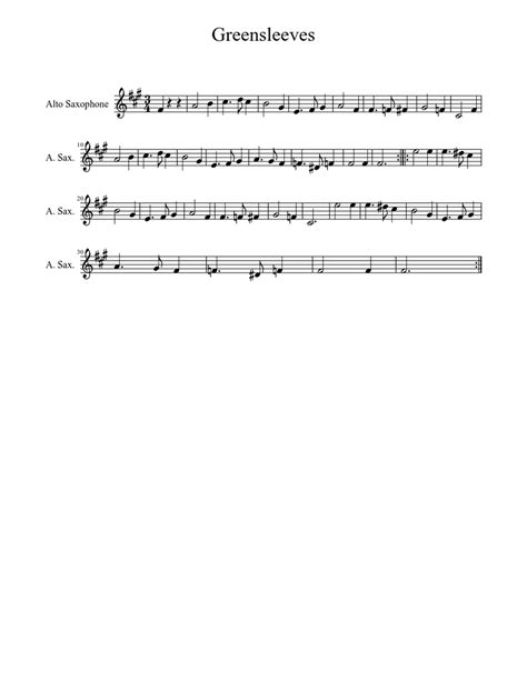 Greensleeves Per Sax Contralto Sheet Music For Saxophone Alto Solo