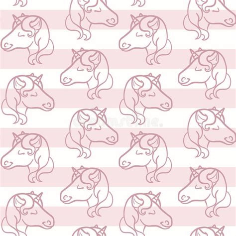 Cute Nude Pink Seamless Repeat Stripe Pattern With Unicorns Stock