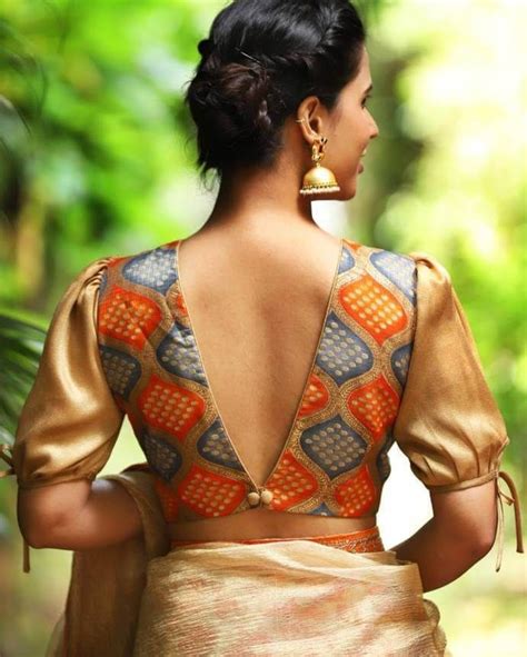 Deep V Shape Single Button Plain Silk Blouse Back Design Saree Jacket Designs Saree Blouse