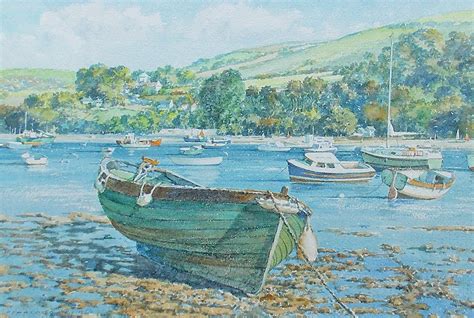 Original Painting Salcombe Estuary At Low Tide Devon Donald Greig