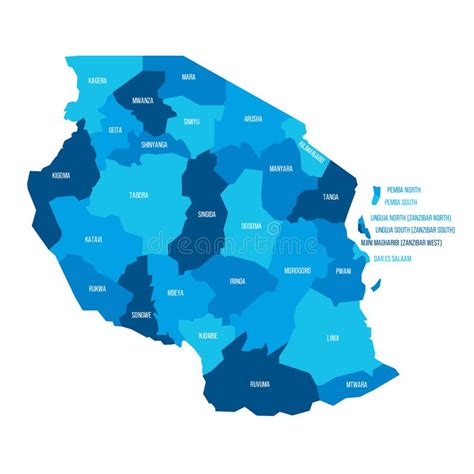 Tanzania Political Map Of Administrative Divisions Stock Vector