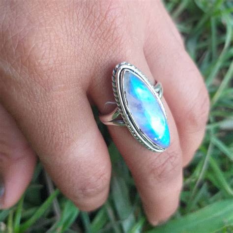 Moonstone Ring 925 Silver Ring June Birthstone Blue Flashy Etsy