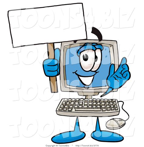 Illustration Of A Cartoon Computer Mascot Holding A Blank Sign By