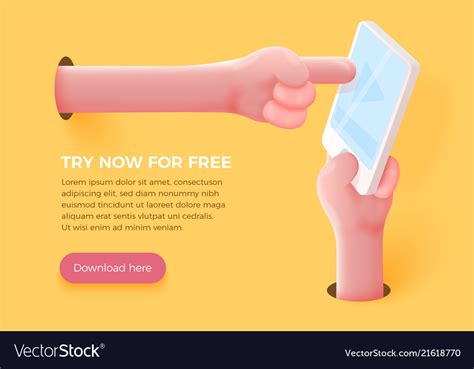 Cartoon 3d Realistic Hand Holding Cell Phone Vector Image