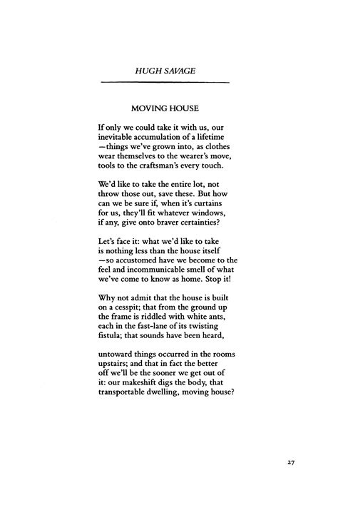 Moving House By Hugh Savage Poetry Magazine