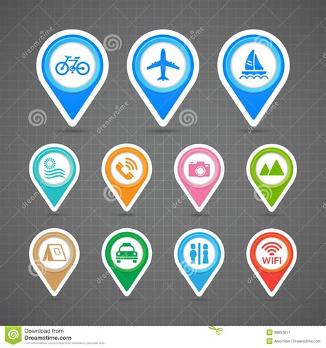 Map Pins Travel Icons Set Stock Vector Illustration Of Element 38652811