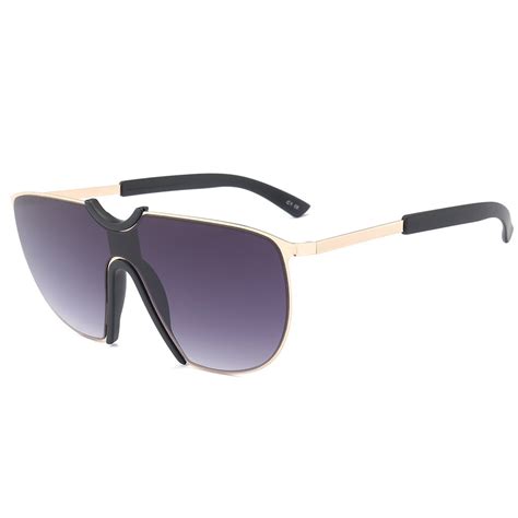 frameless oversized shield fashion sunglasses women 2019 metal luxury sunglasses full black