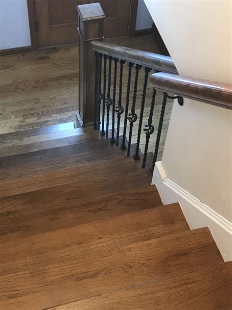 Custom Built Hickory Newel Post Railing And Stair Treads Installed And