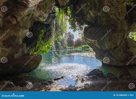 Inside A Cave Behind Waterfall Tropical Nature Beauty Stock Image