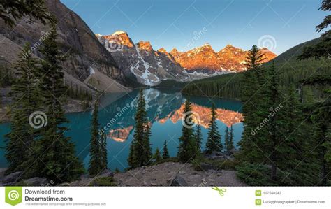 Sunrise At Moraine Lake In Canadian Rockies Banff National Park