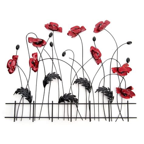 New Contemporary Metal Wall Art Sculpture Red Poppy Flower Scene With