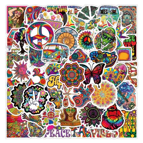 1050pcs Colorful Psychedelic Hippies Graffiti Stickers Aesthetics
