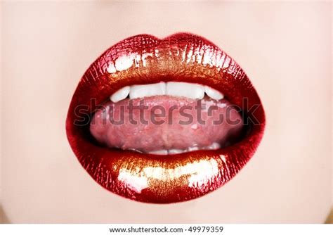 Full Open Mouth Naughty Tongue Gold Stock Photo Edit Now 49979359