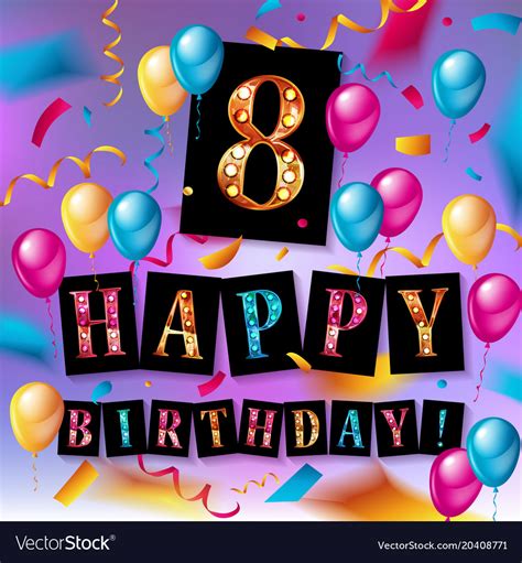 8th Birthday Celebration Greeting Card Design Vector Image