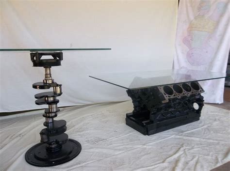 The top has brass keys to prevent further movement in the wood slab. cool car furnature crank shaft engine coffee table | cars ...
