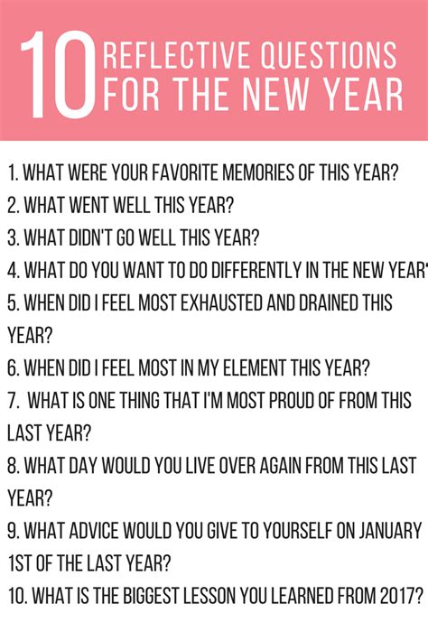 First read the questions and then choose ten and answer them using full sentences with past time expressions. New Year Reflection Questions (and personal reflections on ...