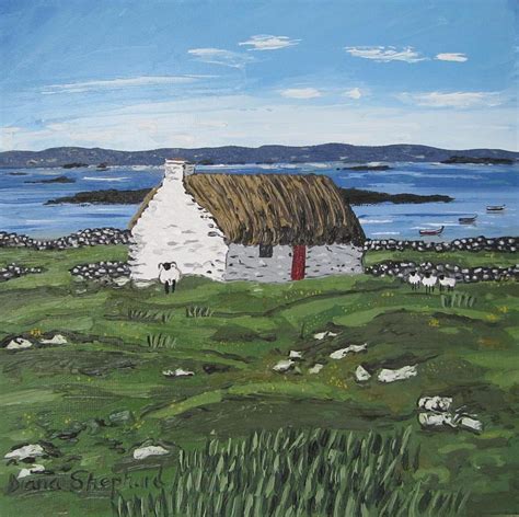 Connemara Thatched Cottage With Sheep Ireland Painting By Diana Shephard