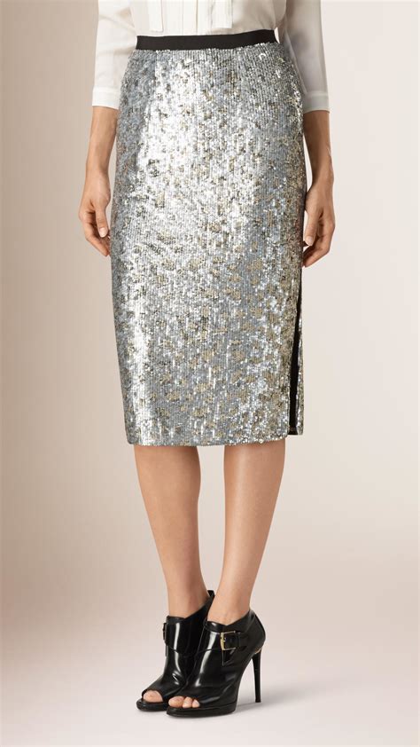 Lyst Burberry Sequin Pencil Skirt In Metallic
