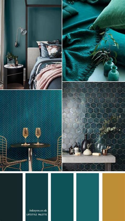 A Collage Of Teal And Gold Color Palettes For Interior Design Home Decor