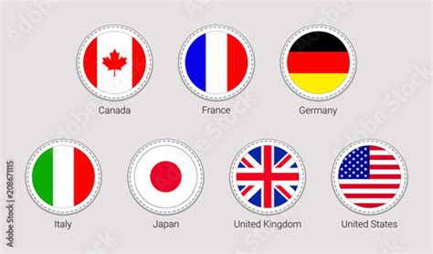 The Group Of Seven Flags Stickers Round Icons G7 Flag With Members