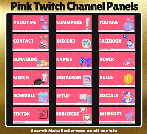 16 X Pink Channel Panels For Twitch About Me Panels For Etsy Australia
