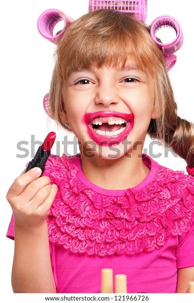 Portrait Pretty Little Girl Makeup Isolated Stock Photo 121966726