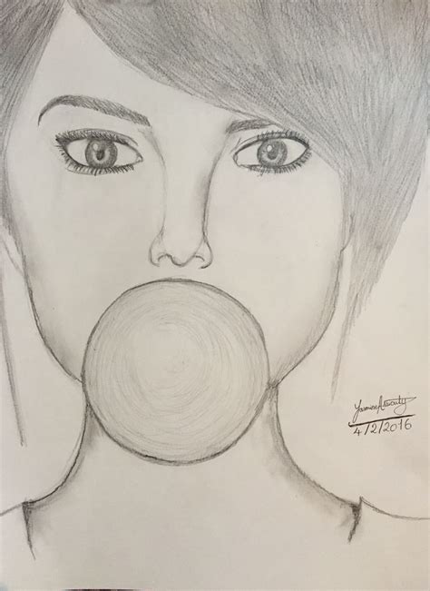 Easy Pencil Drawing For Beginners Girl Eating A Bubblegum Drawing