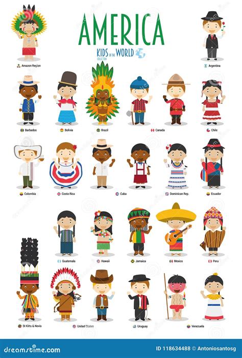 Kids And Nationalities Of The World Vector America Stock Vector