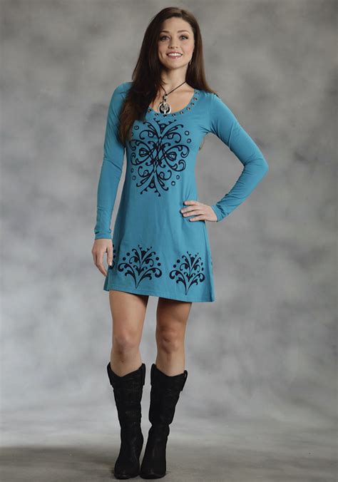 Nwt Roper Womens Dress Western Blue Turquoise Cotton Poly Jersey Dress 1126 Ebay