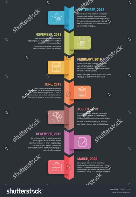 Vertical Timeline Infographics Template Seven Arrows Stock Vector