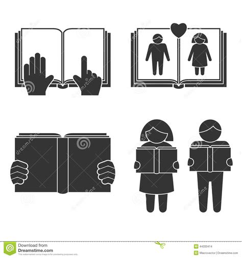Book Reading Icons Set Stock Vector Illustration Of Opening 44333414