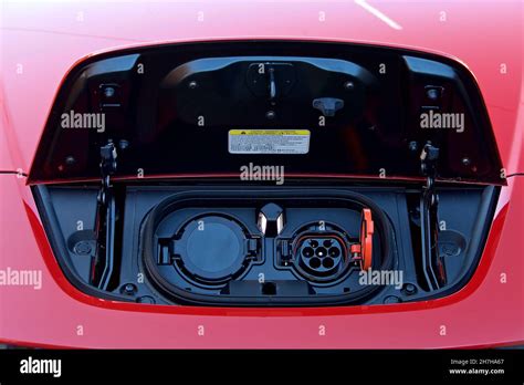 Charging Ports Of The Nissan Leaf Electric Vehicle Stock Photo Alamy