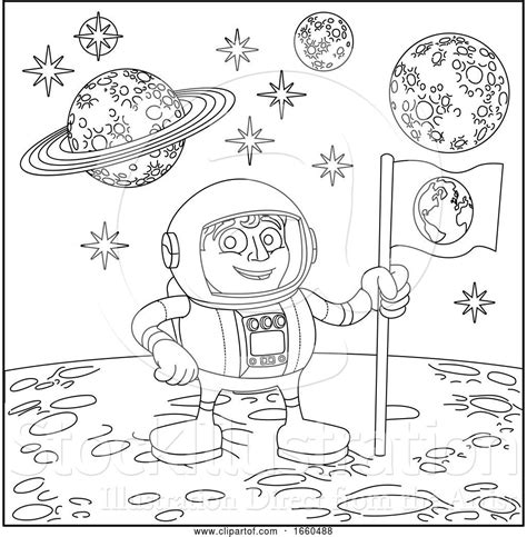 Vector Illustration Of Cartoon Space Scene Astronaut On Moon By