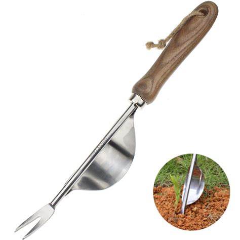 1piece Manual Weeder Fork Stainless Steel Wood Handle Gardening Weeding