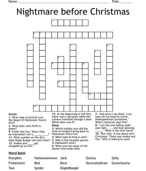 Nightmare Before Christmas Word Search