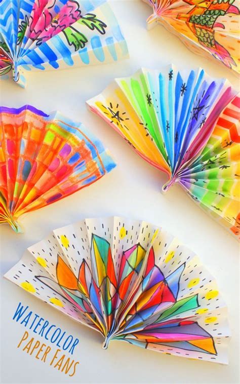 Watercolor Painted Paper Fans Crafts Paper Fans Diy