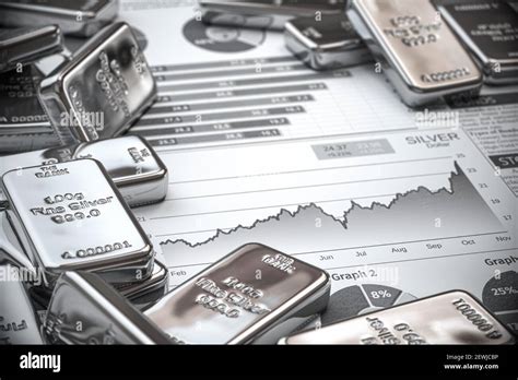 Growth Of Silver On Stock Market Concept Silver Bar And Ingots On