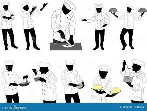 Collection Of Kitchen Chefs Preparing Food Silhouettes Cartoon Vector Cartoondealer Com