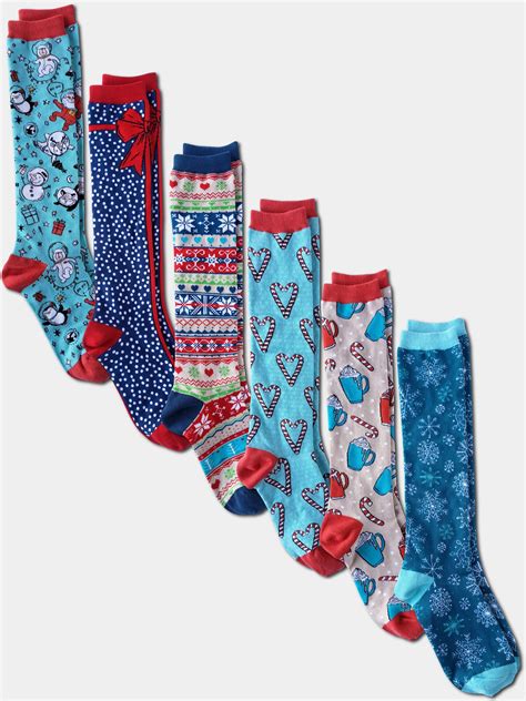 Kalon 6 Pack Womens Knee High Christmas Socks Novelty T Set 6 9 X Mas Fun