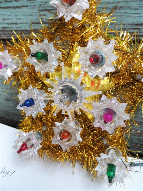 Vintage Christmas Tree Topper Light Lighted Star Gold Tinsel Etsy