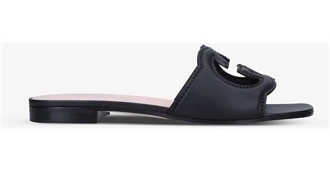 Gucci Interlocking G Cut Out Leather Sliders In Black Lyst Uk