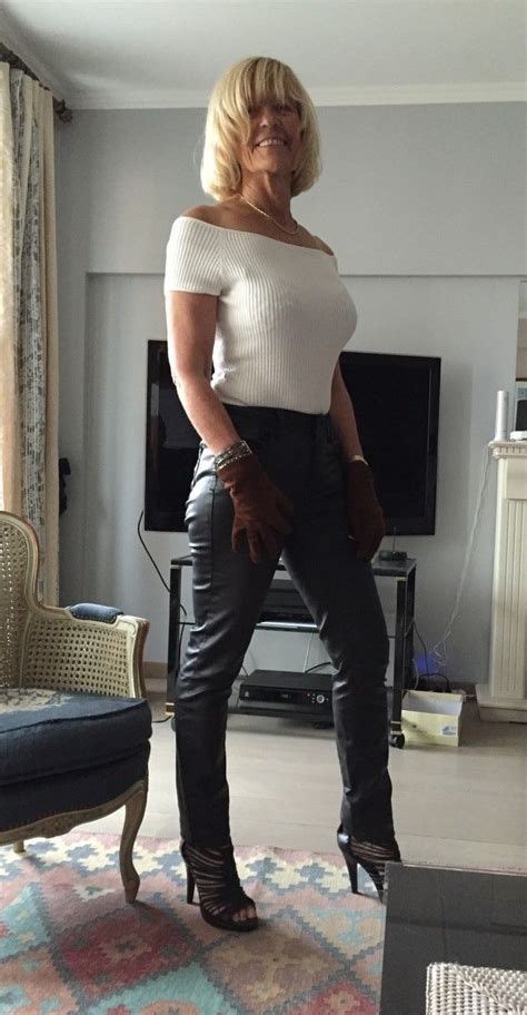Pin On Lady Tina In Stylish Older Women Leather Pants Women