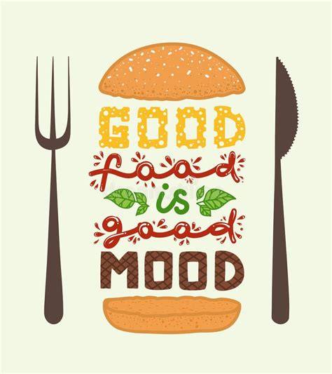 Conceptual Art Of Burger Quotes `good Food Is Good Mood` Vector
