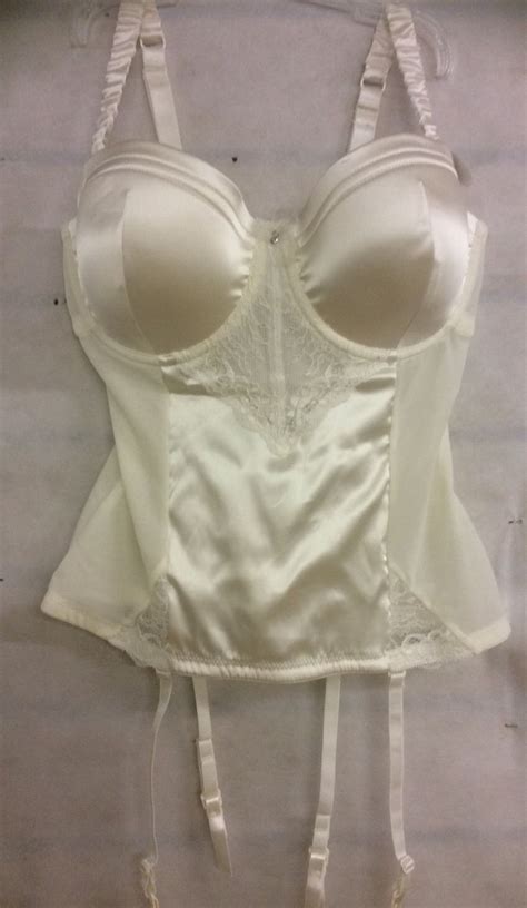 Satin Effect Bridal Basque Underwired With Detachable Suspenders Ivory 34 36 38 Ebay