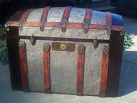 Antique Trunk Dome Top With A Shadow Box And Steamer