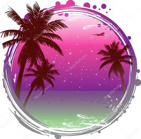 Abstract Tropical Sunset Background With Palm Trees And