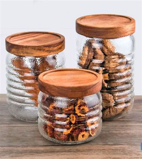 1pcs Glass Jars With Wood Lid Spices Coffee Storage Jar Tea Etsy