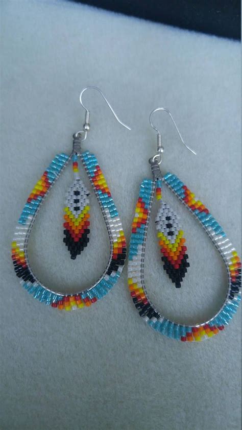 Native American Teardrop Brick Stitch Beaded Earrings
