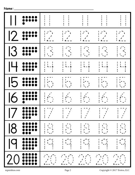 Writing Practice Free Printable Tracing Numbers 1 20 Worksheets Pdf